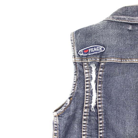 Chiqle Distressed Denim Patchwork Jean Vest S - Picture 6 of 9